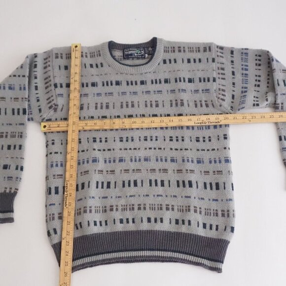 VTG '80s Woodstock By Bernard 100% Pure Virgin Wool Gray Blue Knit Sweater M - Picture 3 of 9